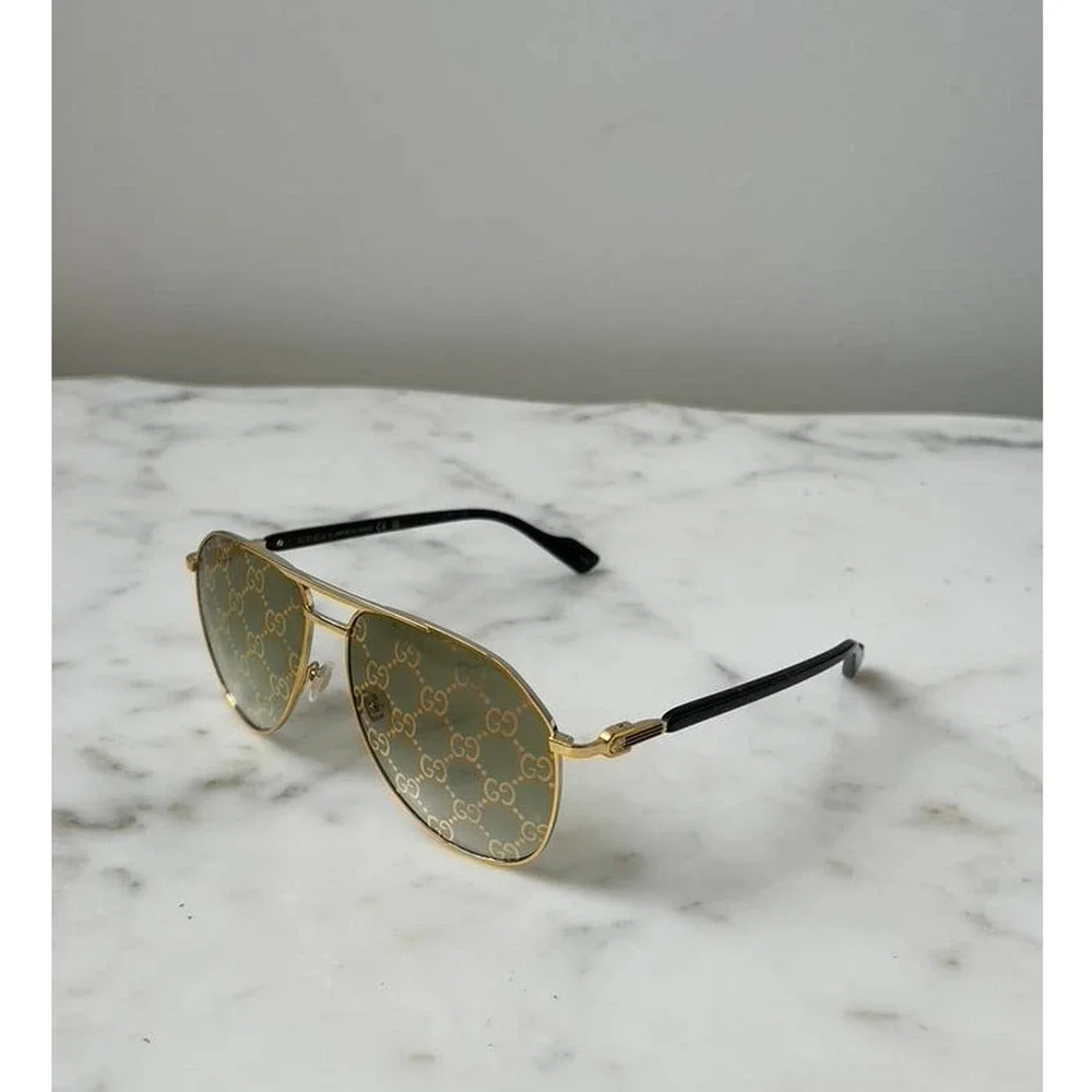 NEW Gucci GG1220S Mirrored Logo Gold Sunglasses $550